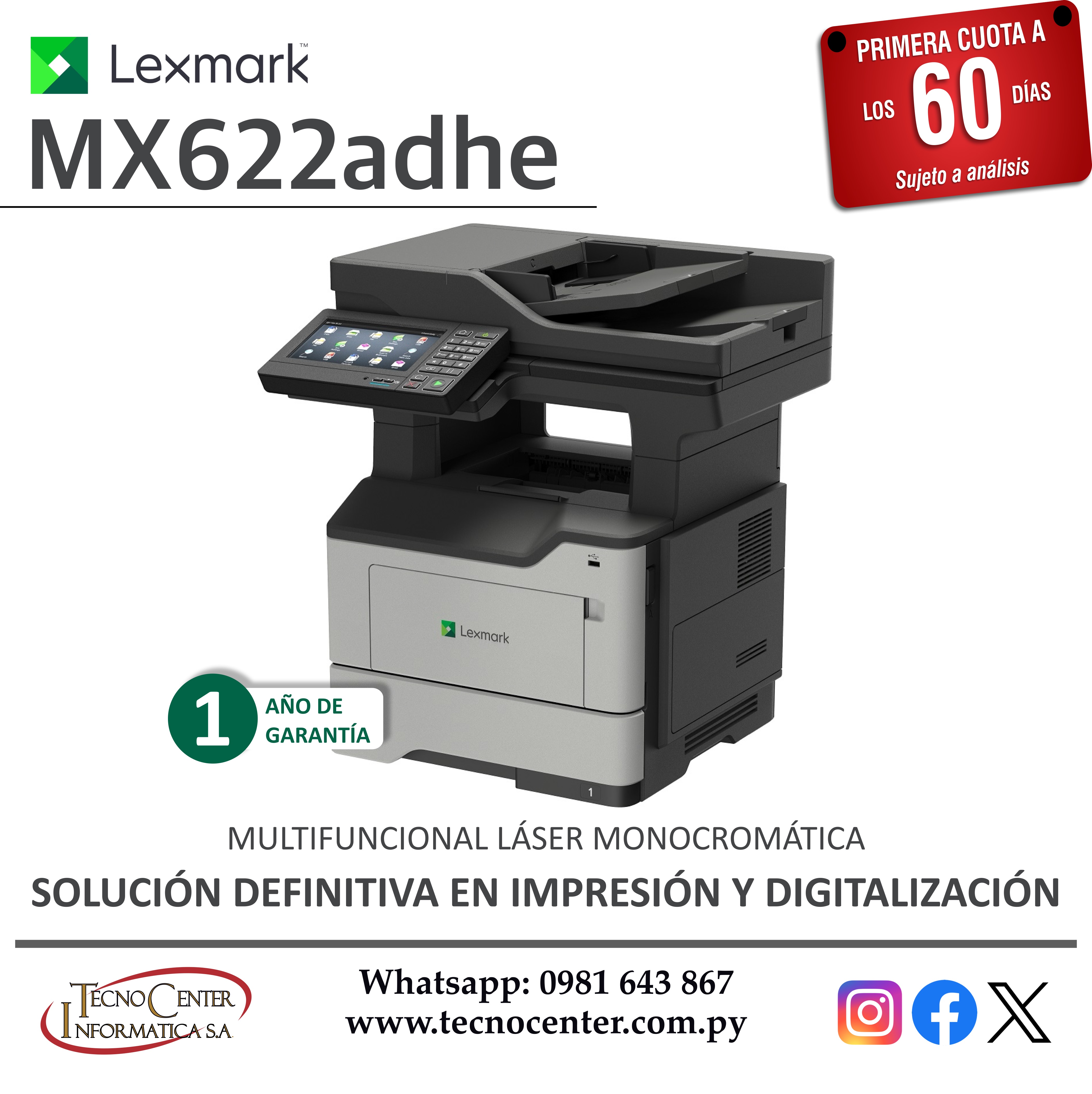 Multifuncional Monocromática Lexmark MX622adhe